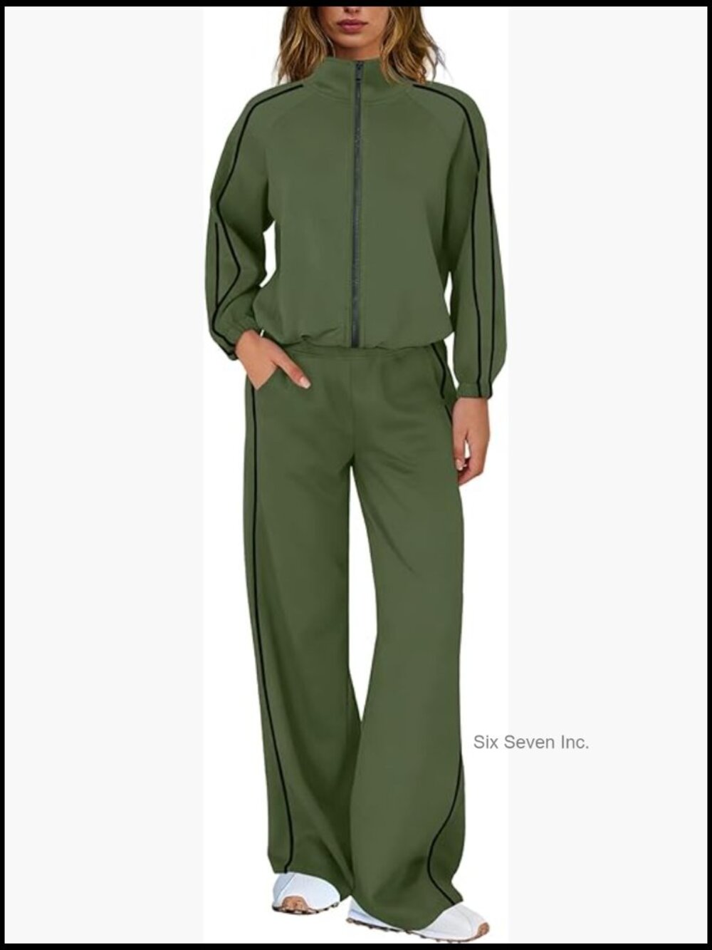 2 Piece Sweat Set Track Suit Zip Up Hoodie Wide Leg Lounge Pants